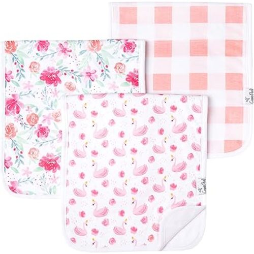 Copper Pearl Premium Baby Burp Cloths - 3-Pack Large Cotton Burp Cloths, Extra Soft Spit Up Rags with 3 Absorbent Layers, Perfect for Baby Girl Gifts (21" x 10" Size, June Set)
