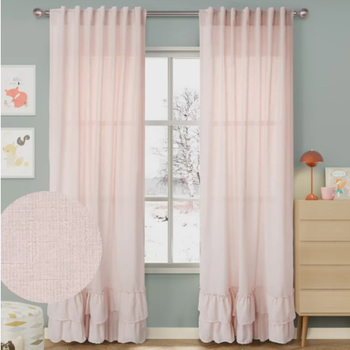 Linen Texture Double Ruffle Semi-sheer Curtain Pair(2 panels)