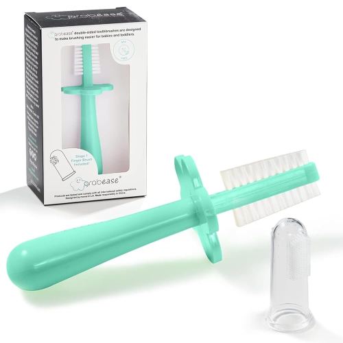 grabease Double-Sided Training Toothbrush - First Infant Toothbrush for Baby & Toddler - BPA & Phthalate-Free - 1 Pack Mint, 12 Months and Up - Baby Tooth Brush