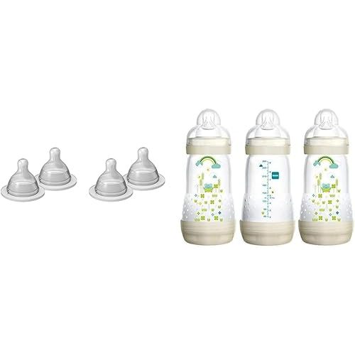 MAM Bottle Nipples Extra Slow Flow Nipple Size 0, for Newborn Babies and Older & Easy Start Anti-Colic Bottle, Baby Essentials, Medium Flow Bottles with Silicone Nipple