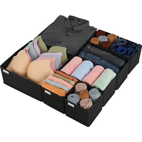 Drawer Organizer Clothes, 8 Pack Underwear Drawer Organizer, Foldable Cloth Storage Box Closet Organizers and Storage for Clothes, Socks, Scarves, Ties (Black)