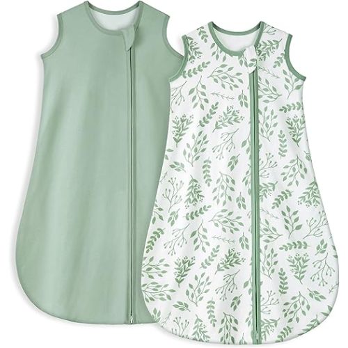 Yoofoss Baby Sleep Sack 0-6 Months TOG 1.0 Baby Wearable Blanket, 2 Pack 100% Cotton Infant Toddler Sleeping Sack 2-Way Zipper Lightweight Sleep Sack
