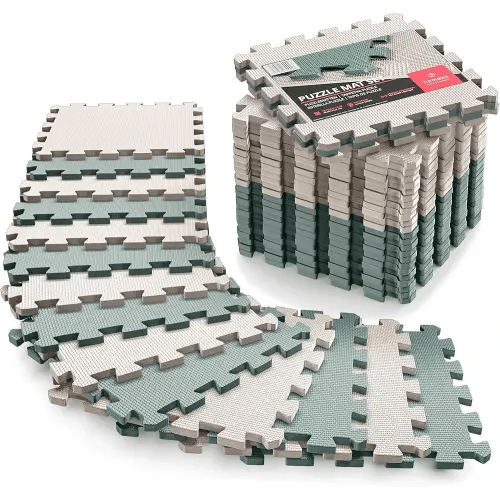 Gym Flooring Set - Interlocking EVA Soft Foam Floor Mat, 18 Pieces Puzzle Rubber Tiles Protective Ground Surface Protection, Play Workout Exercise Mats Underlay Matting Sports Pool Home Fitness Garage