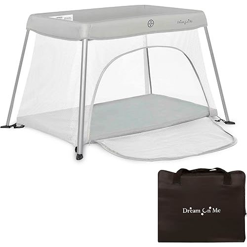 Travel Light Playard with Mesh Zipper Door in Grey