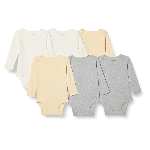 Amazon Essentials Unisex Babies' Long-Sleeve Bodysuits, Pack of 6