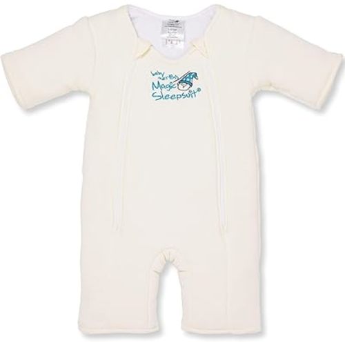 Magic Sleepsuit Baby Merlin's Cotton Baby Swaddle Transition Product - Soft and Cozy Design, Double Zipper for Easy Diaper Changes, Promotes Safe Sleep, 3-6 Months - Cream - Small 12-18lbs