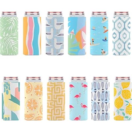 Slim Can Cooler Sleeves (12-Pack) Soft Insulated Koolie for White Claw Seltzer & Slim Beer - HTV Blanks for Vinyl Projects - Skinny Bulk - Tall Coolies