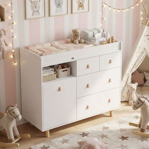 Famapy Baby Changing Table with Multi-Storage Drawers, Cabinet & Diaper Organizer,Safe Organized Nursery Station