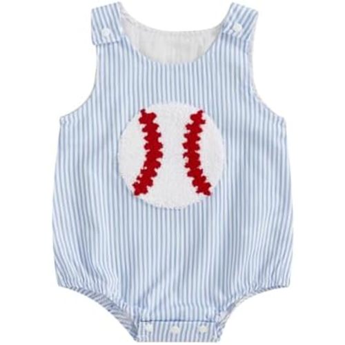 Baby Boy Girl Baseball Outfit Baseball Embroidery Bubble Romper Stripe Sleeveless Bodysuit Infant Summer Clothes