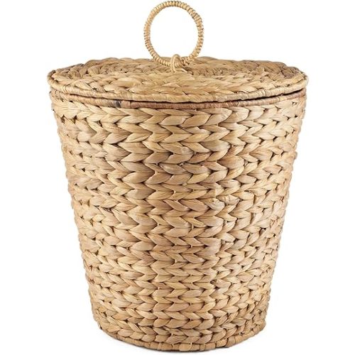 84ECO 3 Gallon Wicker Trash Can with Liner and Lid - Rattan Trash Can - Wicker Waste Basket for Bathroom, Bedroom, Kitchen, Living Room
