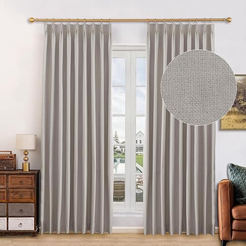 100% Blackout Curtains Pinch Pleated Curtains for Bedroom, Living Room, 60 Width 84 Inch Long 1 Panel, Rock Gray