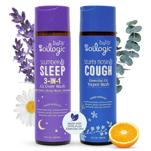 Oilogic Bath Baby Essentials (Slumber & Sleep, Stuffy Nose & Cough) - Gentle Baby All-Over Wash with Essential Oils to Soothe, Calm & Comfort - Pediatrician-Tested & Safe for Babies & Toddlers