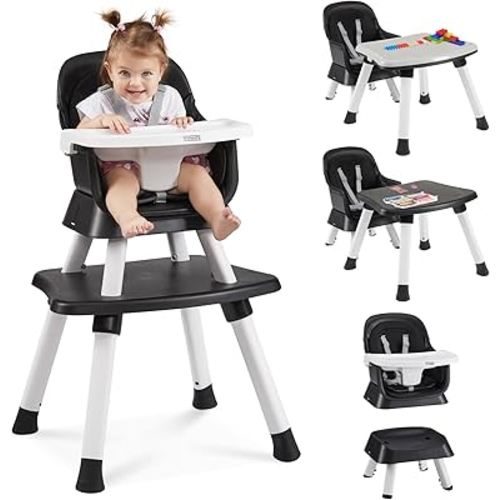 8 in 1 Baby High Chair with Removable Tray, Multifunctional High Chair for Babies and Toddlers, Converts Kids Table & Chair Set/Toddler Building Block Table/Step Stool/Small Dining Chair