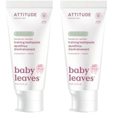 ATTITUDE Baby & Child Fluoride-Free Training Toothpaste, Natural, Vegan & EWG Top Scoring, Strawberry, 2.5 Oz (16721) (Pack of 2)