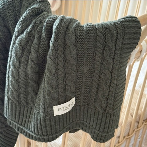 Soft Organic Knitted Cable Baby Blanket | Moss
