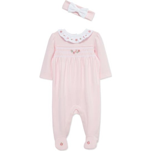 Rose Ruffle Cotton Footie & Headband Set, 3M