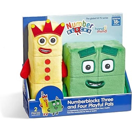 hand2mind Numberblocks Three & Four Playful Pals, Plush Figure Toys, Numbers for Toddlers, Preschool Math Learning Toys, Stuffed Animal Plushies, Counting Blocks, Soft Stuffies, Kids Birthday Gifts
