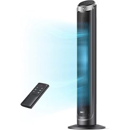 Dreo Tower Fan for Bedroom, 90° Oscillating Fans that Blow Cold Air, 5 Speeds, 4 Modes with 26ft/s Velocity, 12H & 28dB Quiet Timer, Remote, Touch, 40" Standing Floor Fan for Home Office, Black