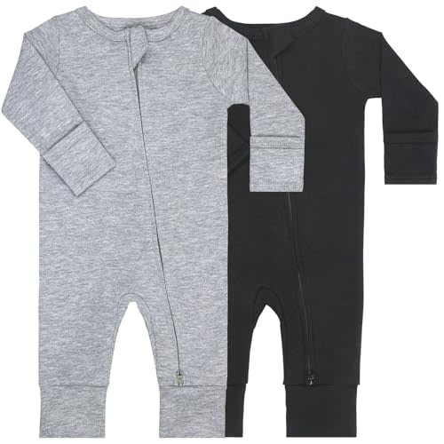 GUISBY Cotton Sleepers Footless Pajamas with Zipper and Mittens Long Sleeve Rompers for Baby
