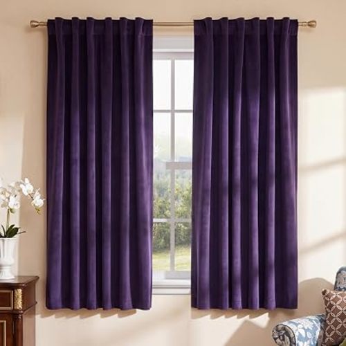 NICETOWN Purple Jet Blackout Velvet Curtains 52 x 63 Inch, 2 Panels