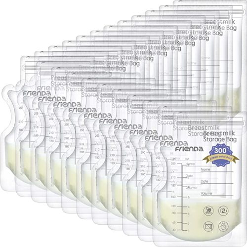 300 Count Breastmilk Storage Bags 8 oz Breast Milk Storing Bags Milk Storage Bags for Breastfeeding with Pour Spout Double Seal Self Standing Breastmilk Storing Bags (Gray)