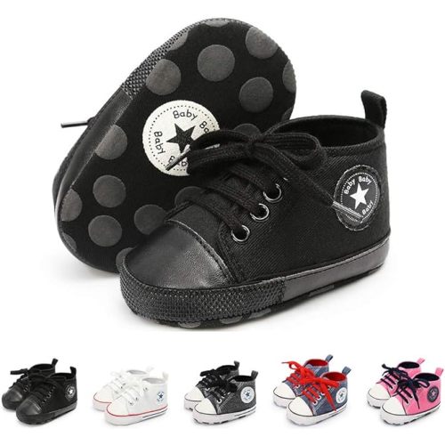 Meckior Baby Girls Boys Canvas Sneakers Soft Sole High-Top Ankle Infant First Walkers Crib Shoes