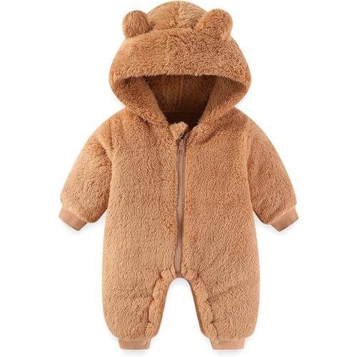 Newborn Baby Bear Onesie Outfit Suit Girls Boys Fleece Jumpsuit Romper Hooded Winter Snowsuit Clothes