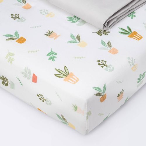 Fitted Crib Sheet - Cloud Island™ - Plants/gray - 2pk