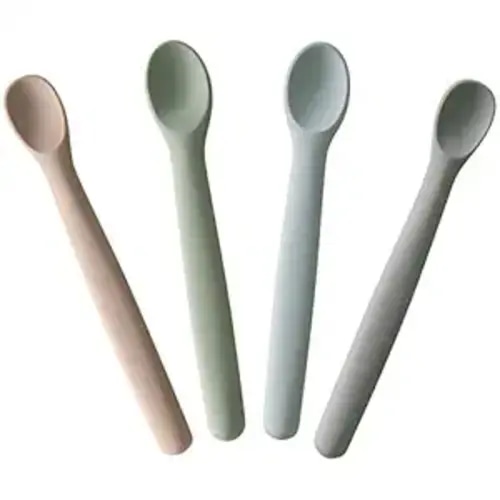 Moonkie Silicone Baby Spoons Set of 4, Toddler Spoons for Self Feeding 6 Months, Two Sizes Feeding Spoons for First Stage 4+ Months, Baby Utensils, Bendable, Chewproof & Boil-proof (Without Case)