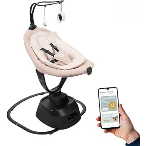 Babymoov Swoon Evolution Smart Electric Baby Swing, Bluetooth-Connected, 8 Motions, 360° Reclining Seat, Music Streaming, Voice Recording, Personalized Lullabies, Mobile App Control, Infant Included