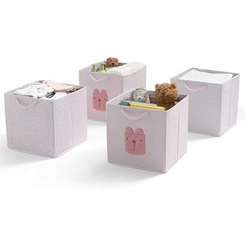Delta Children Gap babyGap Brannan Bear - Juego de 4 contenedores de tela con asas, color rosa