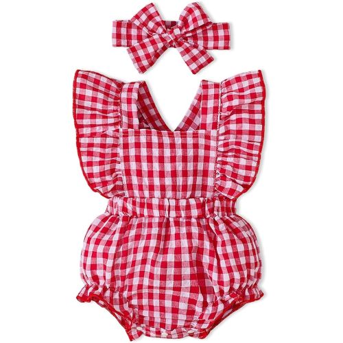 Baby Girl Clothes Newborn Girl Outfit Ruffle Sleeve Romper Bodysuit Headband 0-18 Month 2PCS Summer