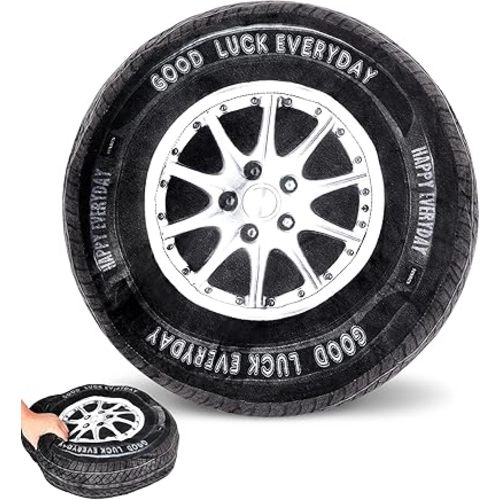 Meooeck 15.7 Inch 3D Simulation Wheel Plush Pillow Car Tire Pillow Big Soft Chunky Tire Sofa Toy Flexible Seating for Boys Classroom Elementary Funny Race Bedroom Birthday Party Decor Gift(Classical)