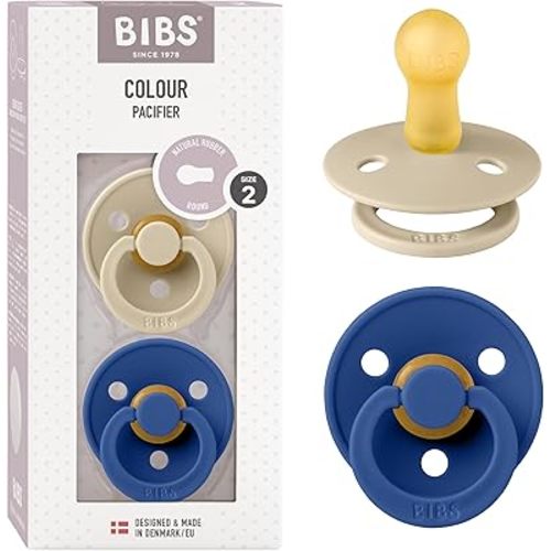 Bibs Colour Pacifier 2-Pack | BPA Free Soother, Round Nipple. Natural Rubber Latex,