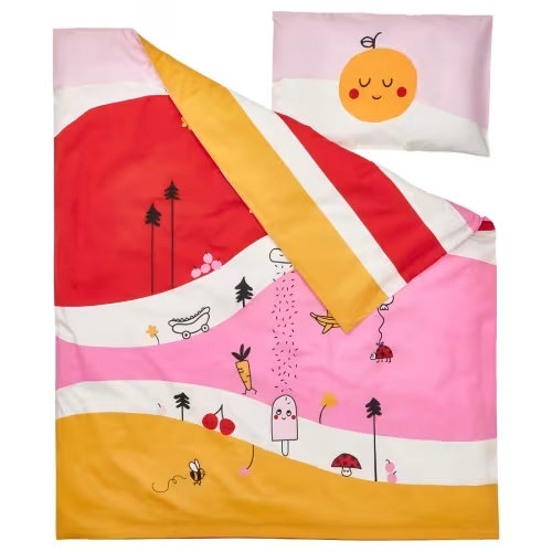 GRÖNFINK duvet cover 1 pillowcase f crib, multicolor/stripe, 43x49/14x22" - IKEA US