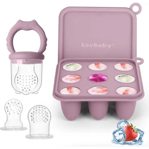 Baby Fruit Food Feeder & Breastmilk Popsicle Molds, Silicone Baby Food Freezer Tray for Cooling Teething Relief, Baby Food Feeder for Safe Infant Self Feeding, includes 3 Extra Food Pacifier