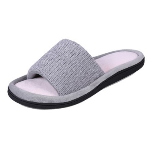 Roxoni Women's Soft Open Toe Slide Slippers – Cozy Memory Foam House Shoes with Durable Indoor/Outdoor Rubber Sole- Grey 10