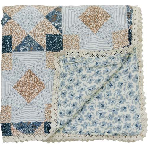 Patchwork Print + Blue Blossom Lace Muslin Quilt