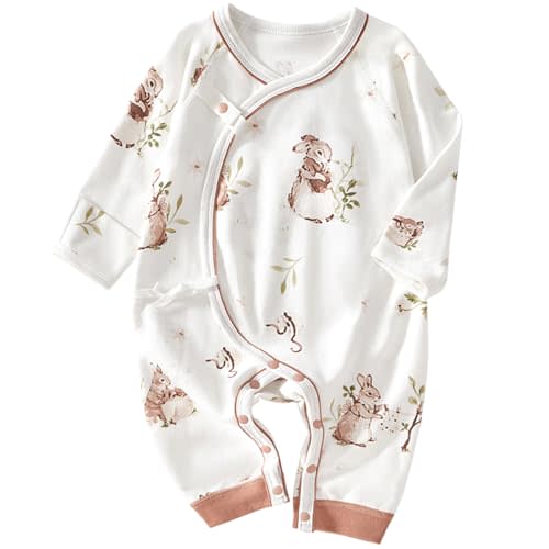 BINIDUCKLING Newborn Kimono Side Snap & Tie Wrap Over Long Sleeve Romper with Mitten Cuffs