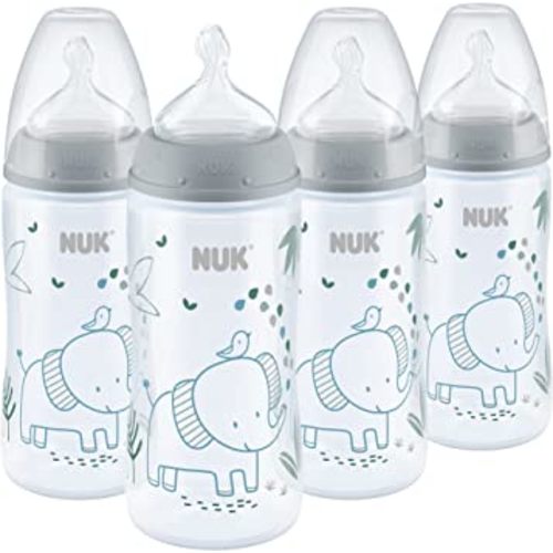 NUK Smooth Flow Anti Colic Baby Bottle, 10 oz, 4 Pack, Elephant,4 Count (Pack of 1)