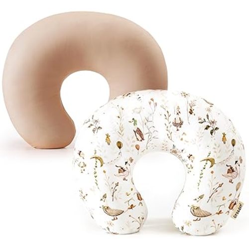 GRSSDER 2 Pack Nursing Pillow Covers, Ultra Soft Stretchy Minky Fabric, Easy Removable and Universal Fit for Breastfeeding Pillows Snug and Cozy Comfort