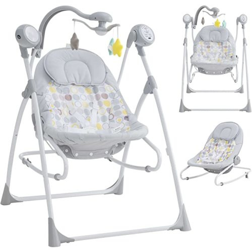 INFANS 2 in 1 Baby Swing and Bouncer for Infants, Portable Newborn Rocker with 5 Speed Sway Music Timing 3 Toys Remote Control, Easy Fold, Compact Electric Baby Swing for 0-6 Months Boy Girl - Gray