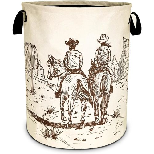 Western Cowboy Laundry Basket Desert Horse Foldable Oxford Cloth Funny Tote Bag Laundry Hamper Clothes Storage Bucket Organizer For Bathroom/Laundry Storage/Bedroom 18.9x16.5 Inch