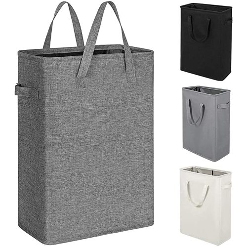ZERO JET LAG Slim Laundry Hamper Handles Collapsible Laundry Basket Thin Dirty Clothes Basket Narrow Laundry Bag Foldable Dirty Hamper 45L (21 inches,Dark Grey)