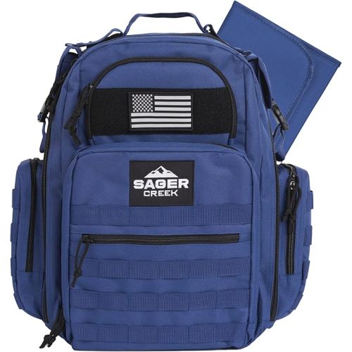 Dad Diaper Bag Backpack with Changing Pad. Waterproof Military Diaper Backpack for Men w/Insulated Compartment (Blue)