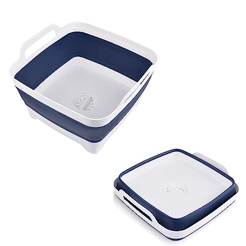 MontNorth Dishpan for Washing Dishes,9L Collapsible Dish Tub Portable Sink,Wash Basin,Foldable Laundry Tub,Washing Basin with Drain Plug,Dishpan for Kitchen Sink,Camping Dish Washing Tub,Navy blue