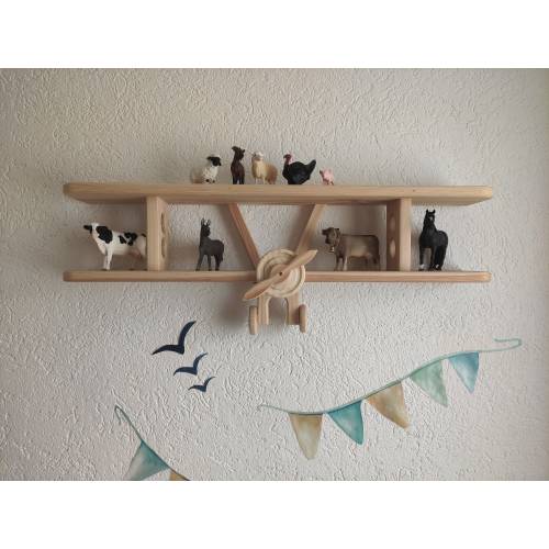 Airplane shelf size L 55x27x10 cm children's room wall shelf wood Tonie Schleich figures aviator pilot upcycling sustainable