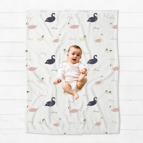 Swimming Ducks Swans personalized Baby Swaddle Blanket, Birds Minky Fleece Blanket with name Girls,Newborn hospital blanket,Baby Shower Gift