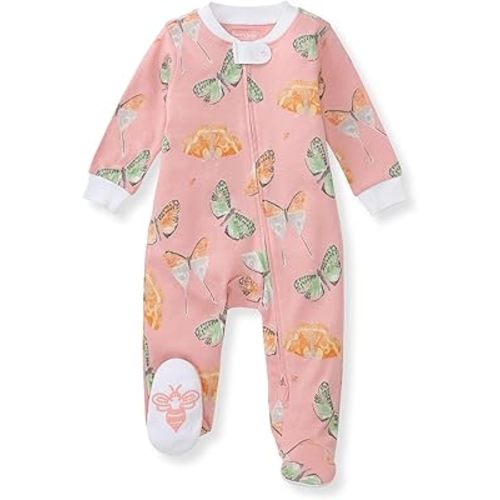 Burt's Bees Baby Baby Girls' 100% Organic Cotton Zip Front One-Piece Sleep & Play Loose Fit Pajamas