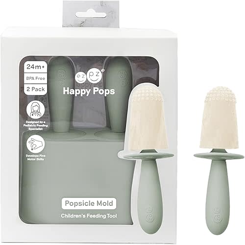 ezpz Happy Pops (Sage) - Popsicle Mold Set with Wands for Toddlers + Preschoolers 24 Months + - Two Pack - Toddler Essentials